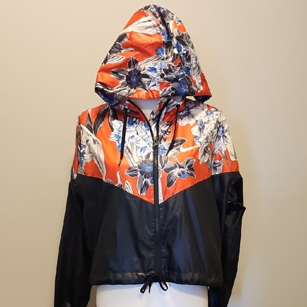Nike Black and Orange Floral Windrunner Jacket